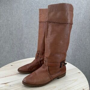 Imperial‎ Brown Leather Tall Knee High Riding Boots 10 Embossed Buckle Detail